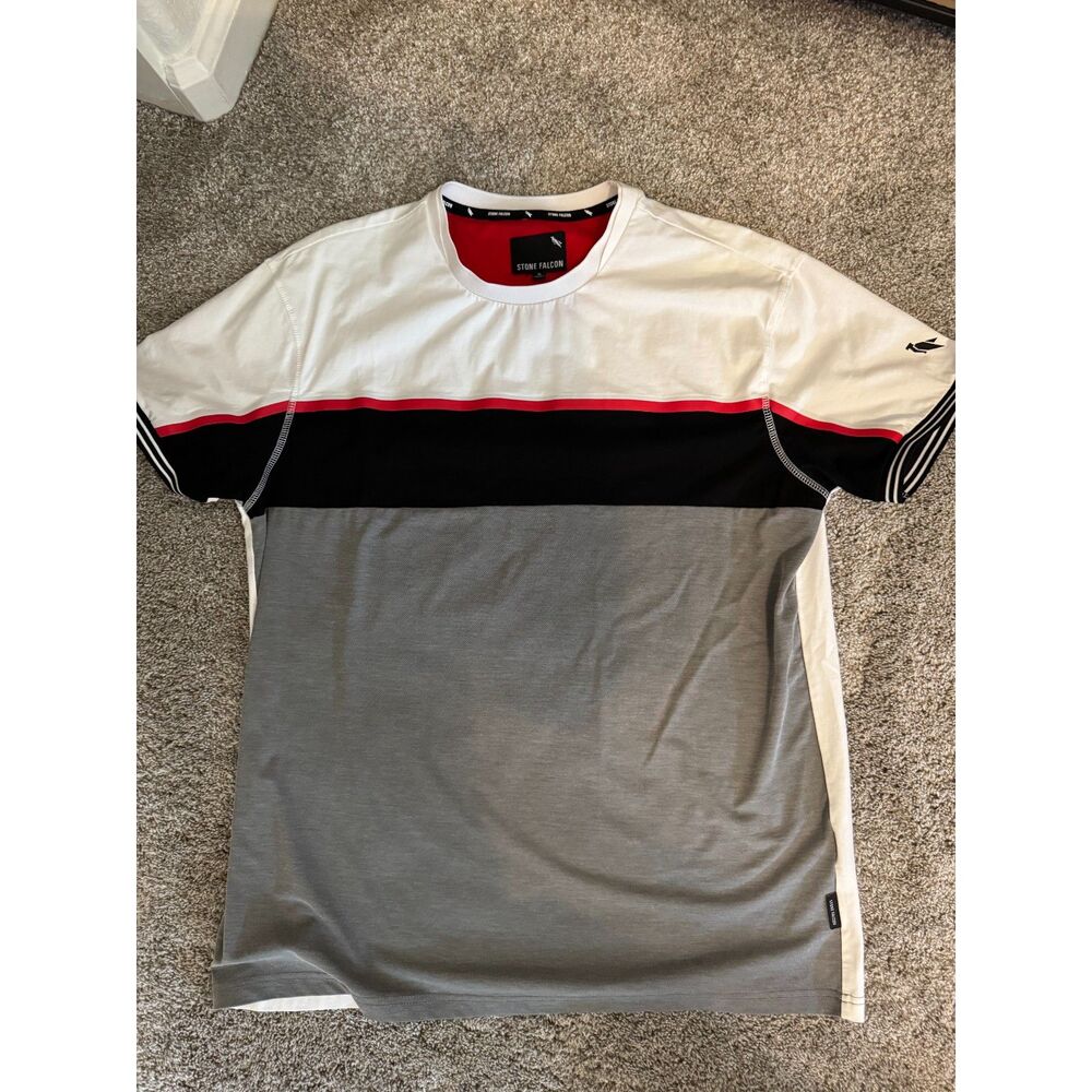 Stone Falcon Men’s Colorblock T-Shirt White Gray Black Red XL